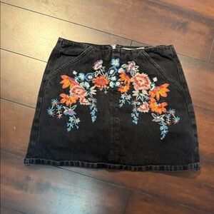 Topshop Black Skirt with Colorful Floral Embroidery